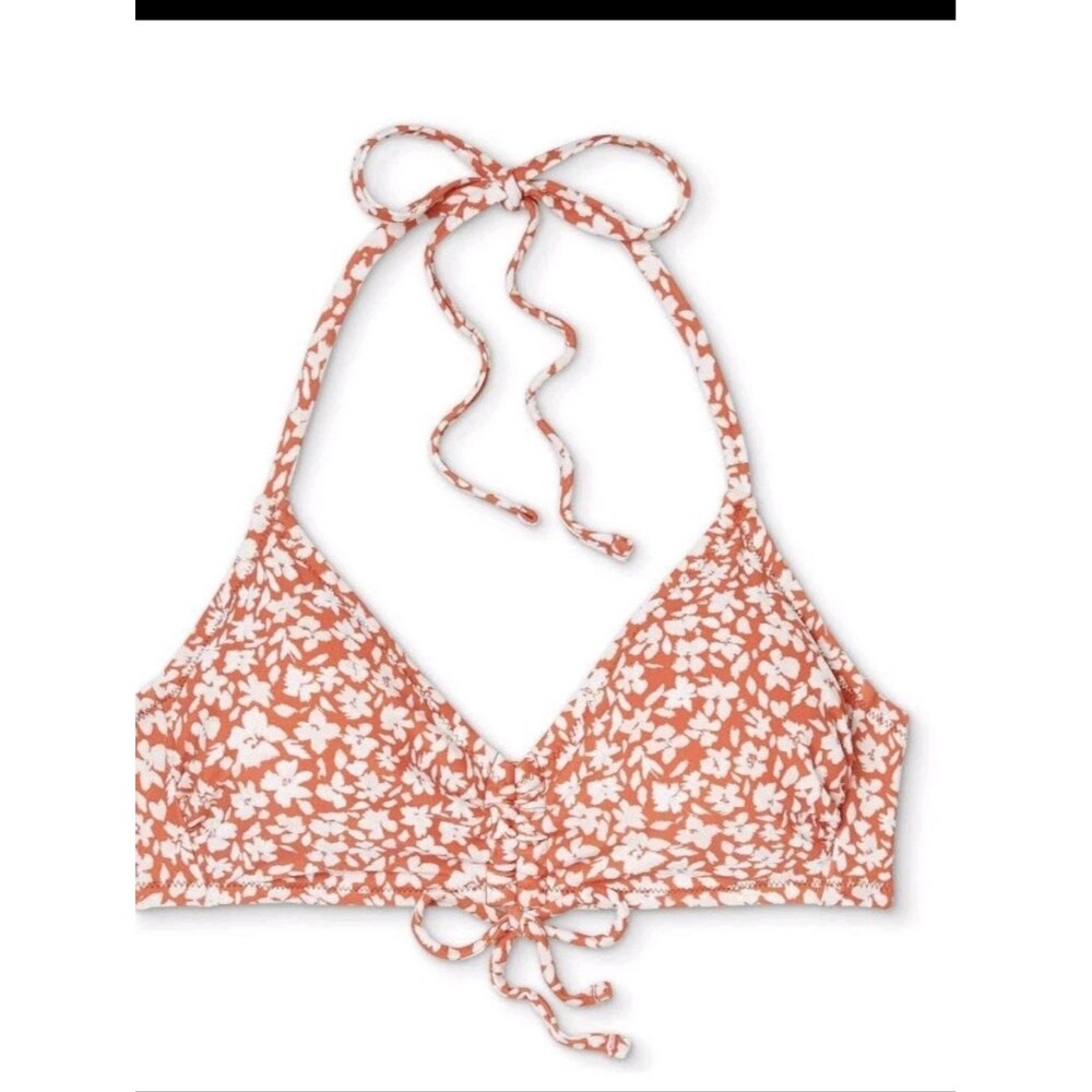 Kona Sol Orange and White Floral Bikini Top XL